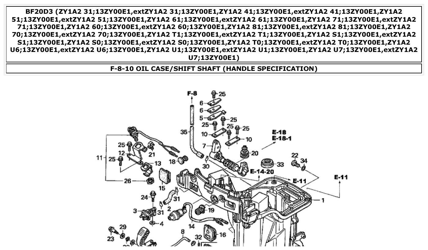 Honda BF20D3 OIL CASE/SHIFT SHAFT (HANDLE SPECIFICATION) parts diagram