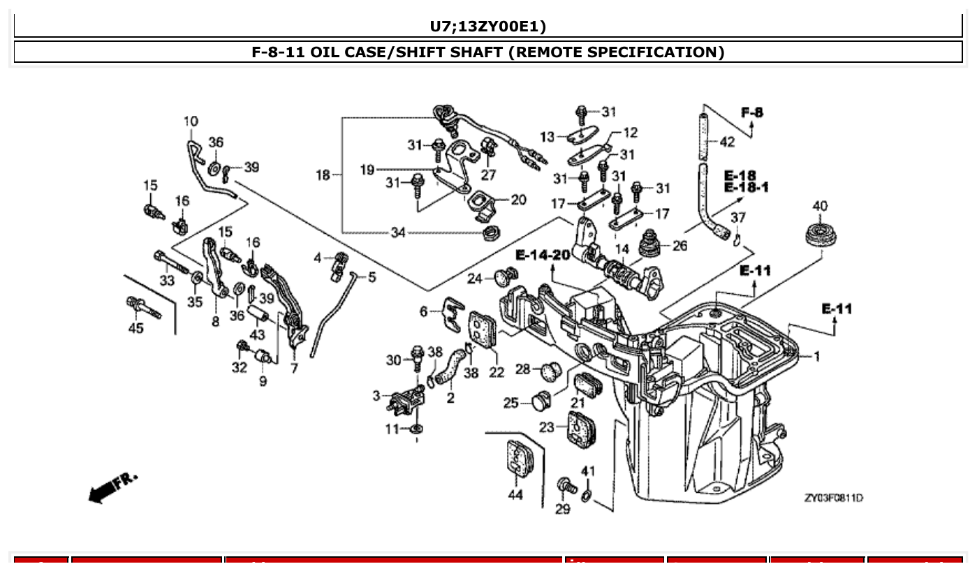 Honda BF20D3 OIL CASE/SHIFT SHAFT (REMOTE SPECIFICATION) parts diagram