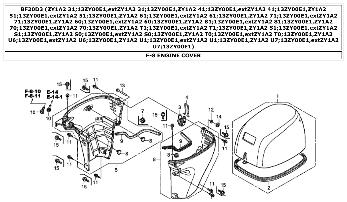 Honda BF20D3 ENGINE COVER parts diagram