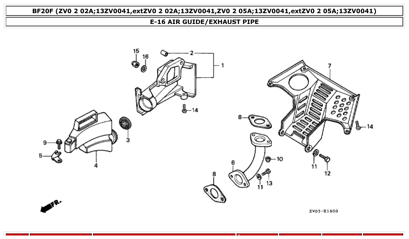 Honda BF20F AIR GUIDE/EXHAUST PIPE parts diagram