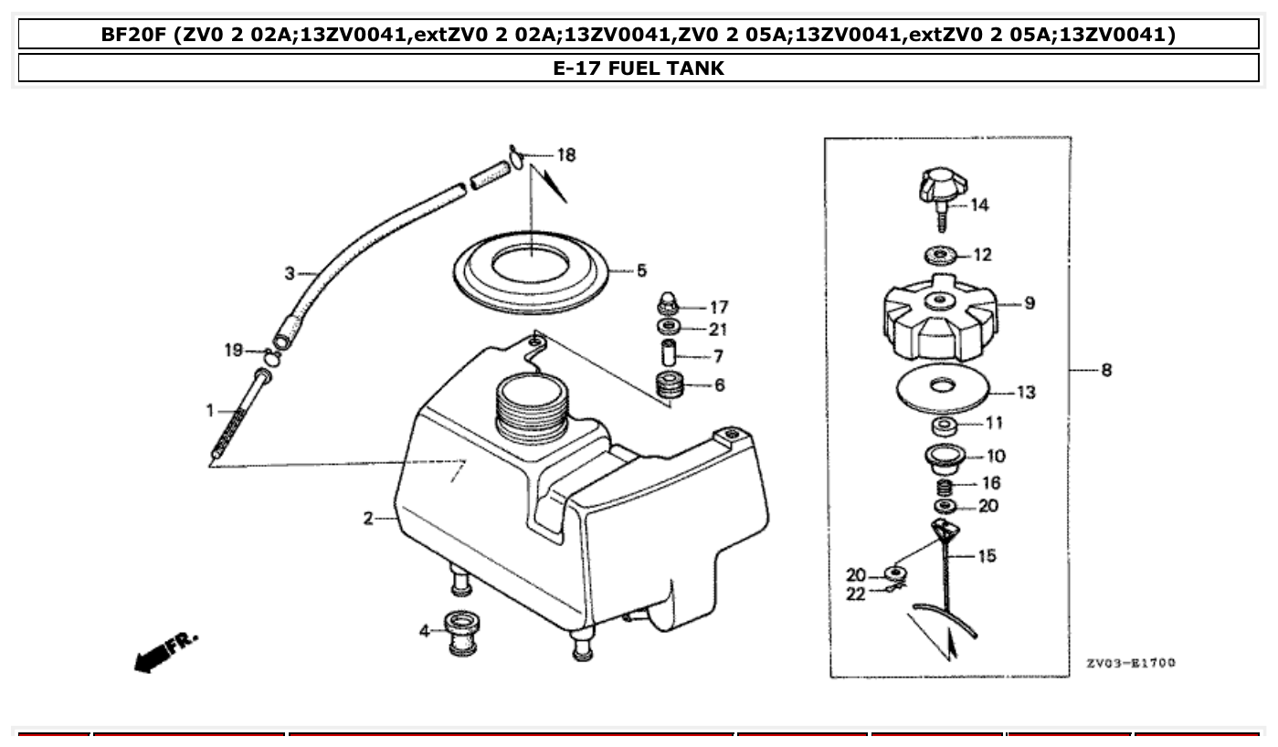 Honda BF20F FUEL TANK parts diagram