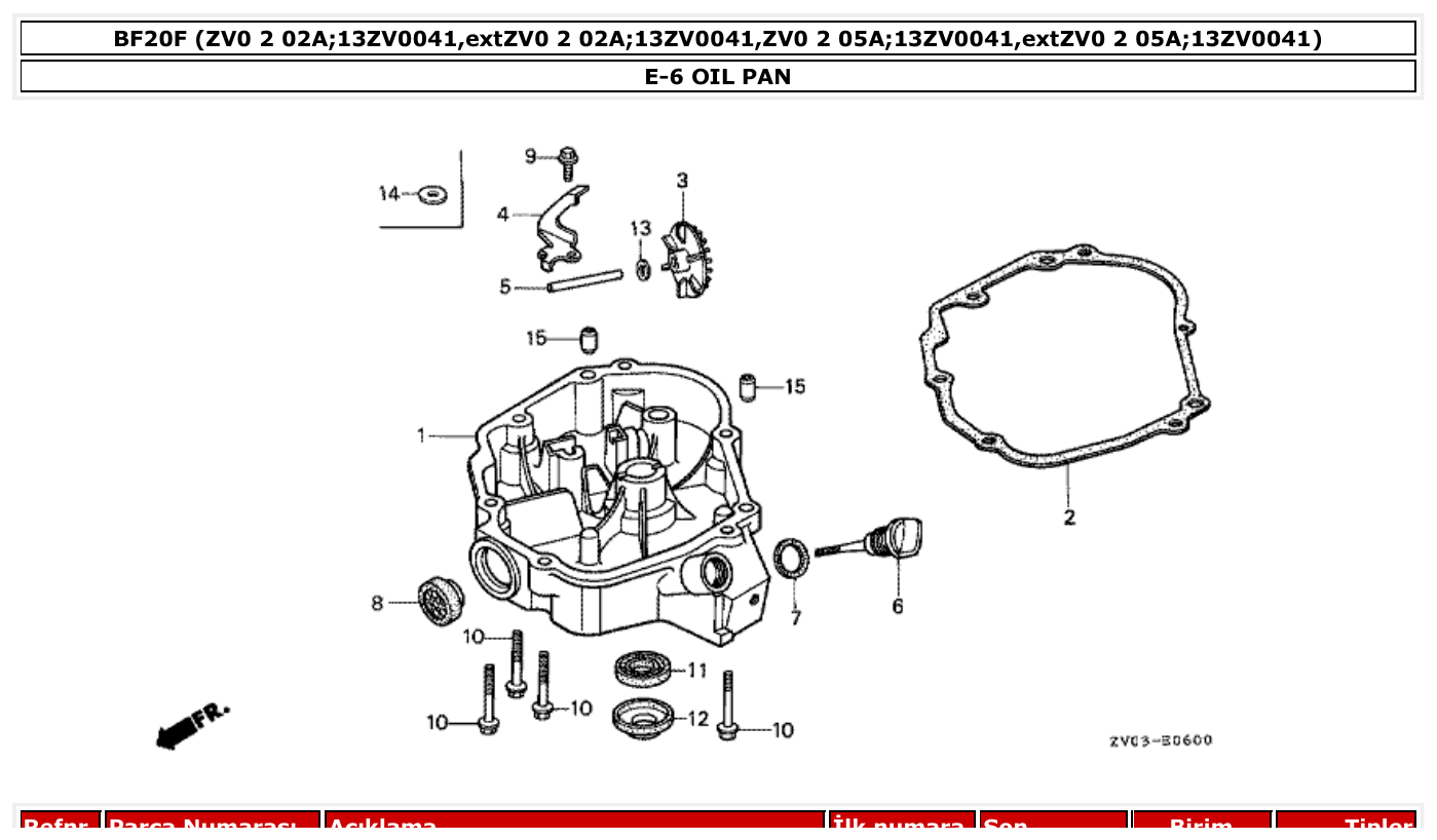 Honda BF20F OIL PAN parts diagram
