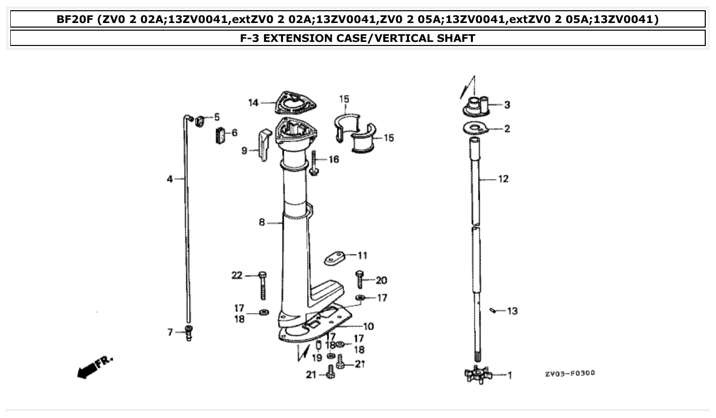 Honda BF20F EXTENSION CASE/VERTICAL SHAFT parts diagram