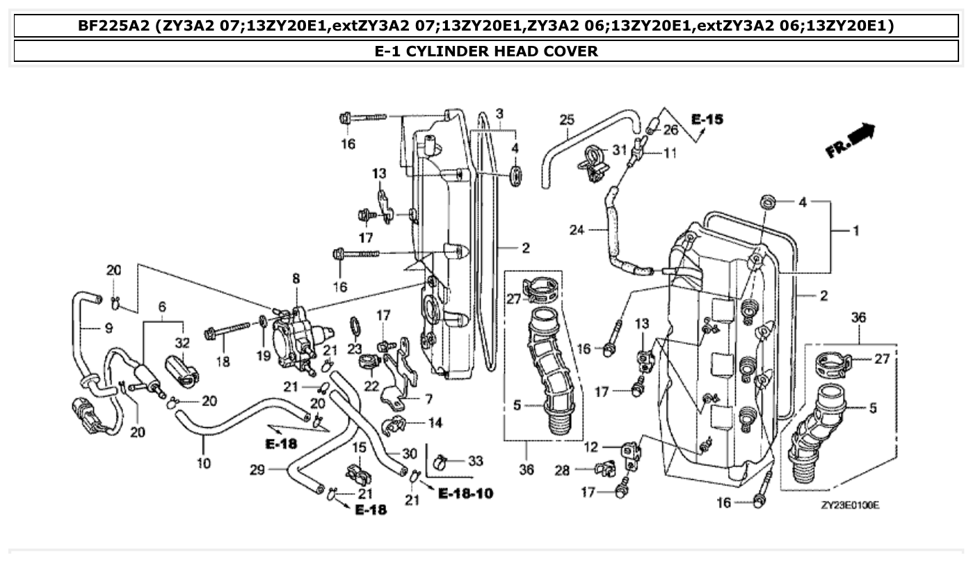 Honda BF225A2 CYLINDER HEAD COVER parts diagram