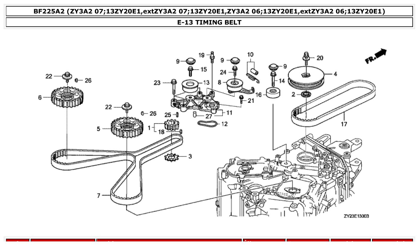 Honda BF225A2 TIMING BELT parts diagram