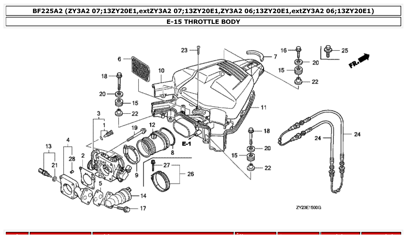 Honda BF225A2 THROTTLE BODY parts diagram