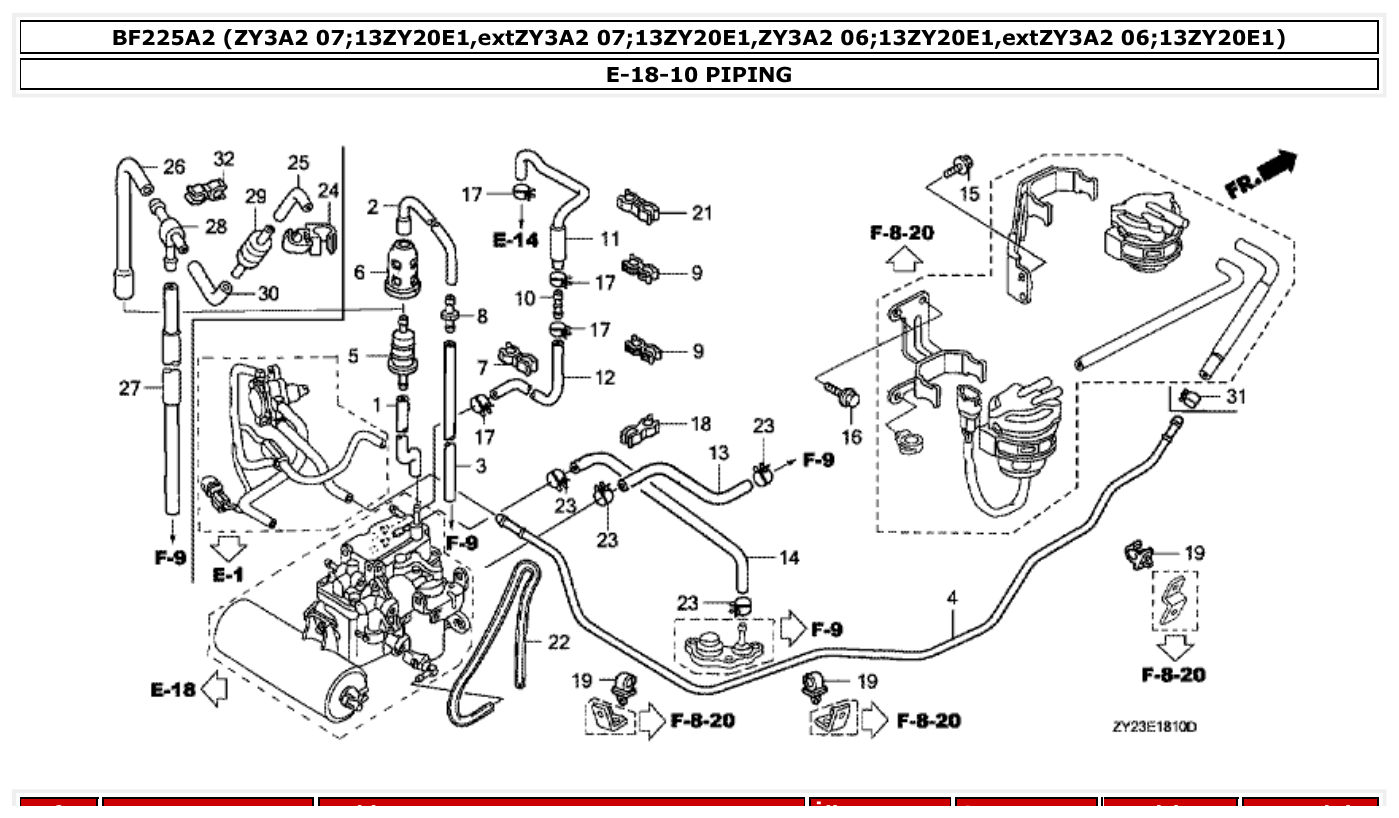 Honda BF225A2 PIPING parts diagram