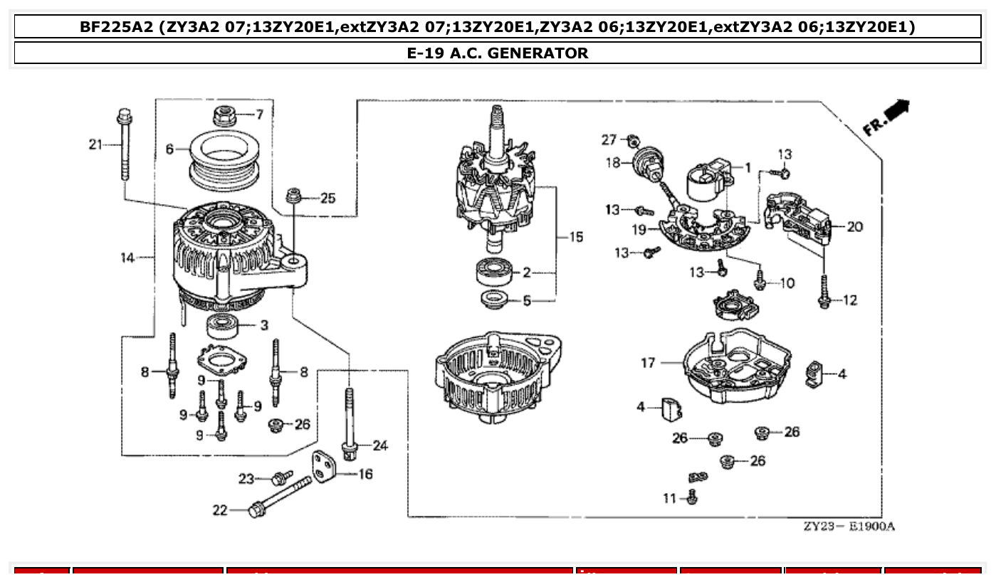 Honda BF225A2 A.C. GENERATOR parts diagram