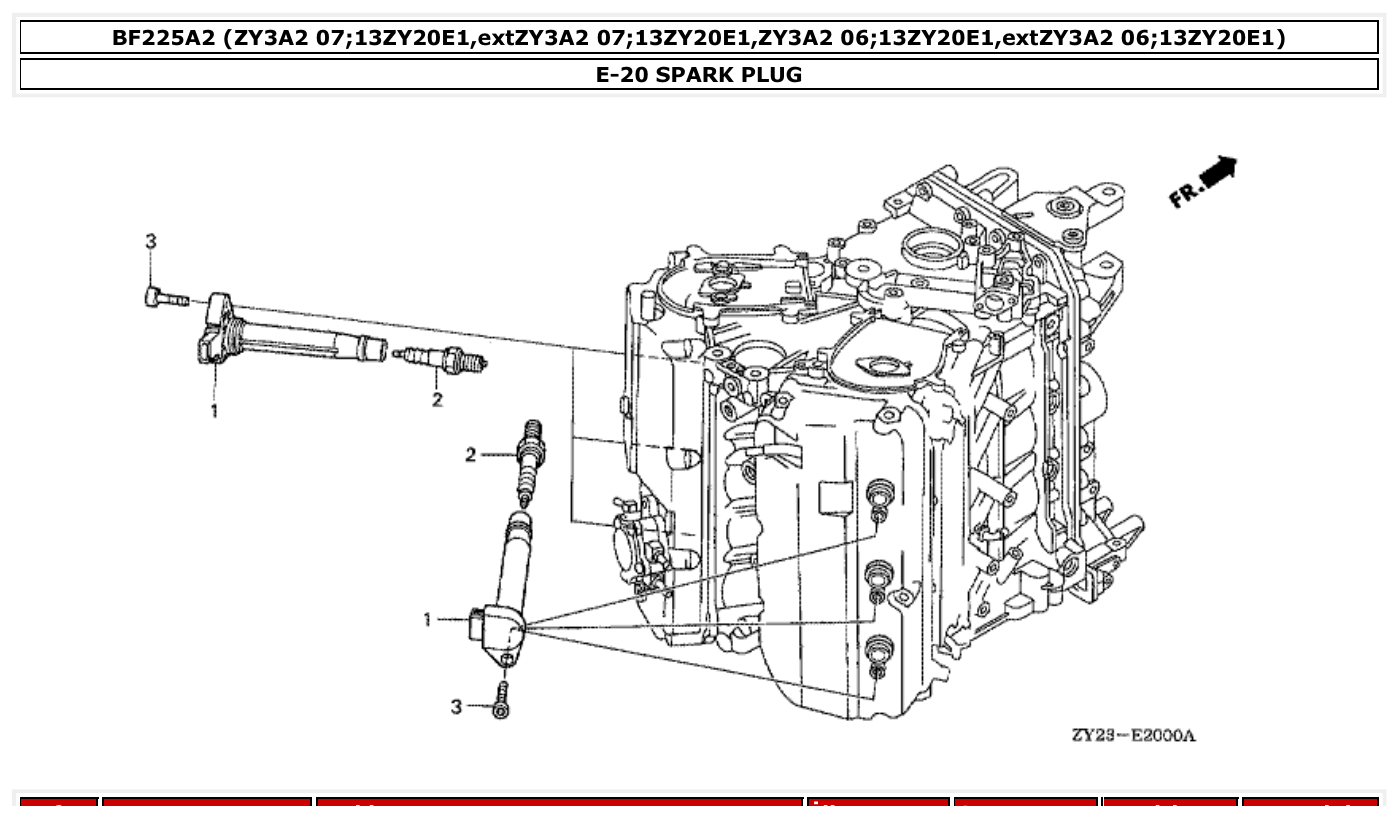 Honda BF225A2 SPARK PLUG parts diagram