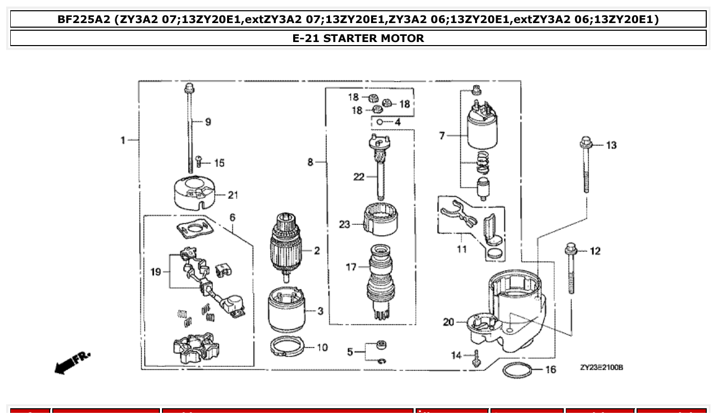 Honda BF225A2 STARTER MOTOR parts diagram