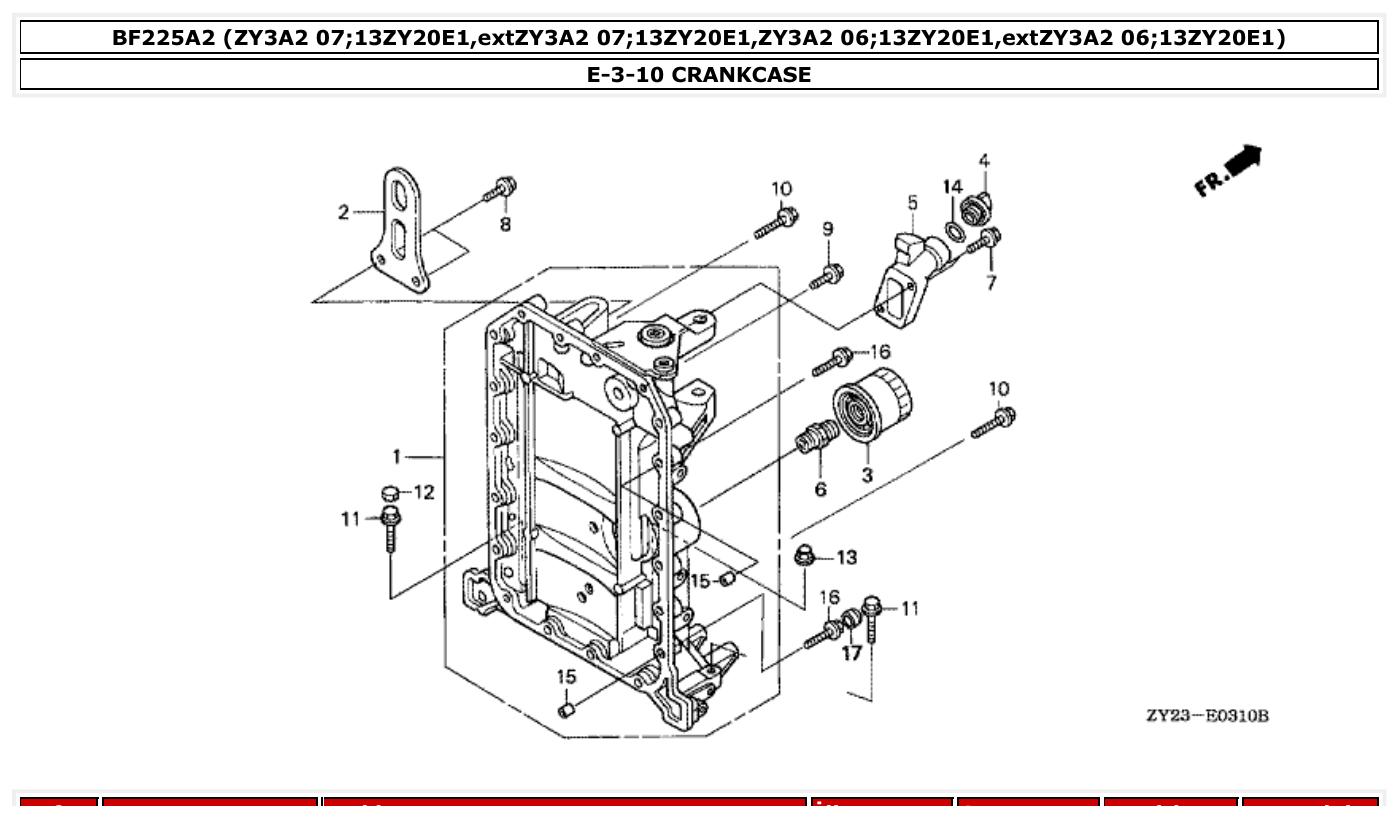 Honda BF225A2 CRANKCASE parts diagram