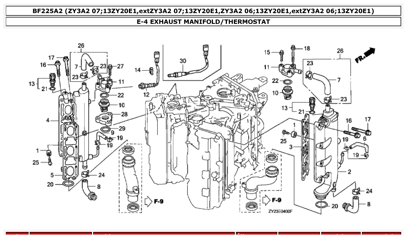 Honda BF225A2 EXHAUST MANIFOLD/THERMOSTAT parts diagram