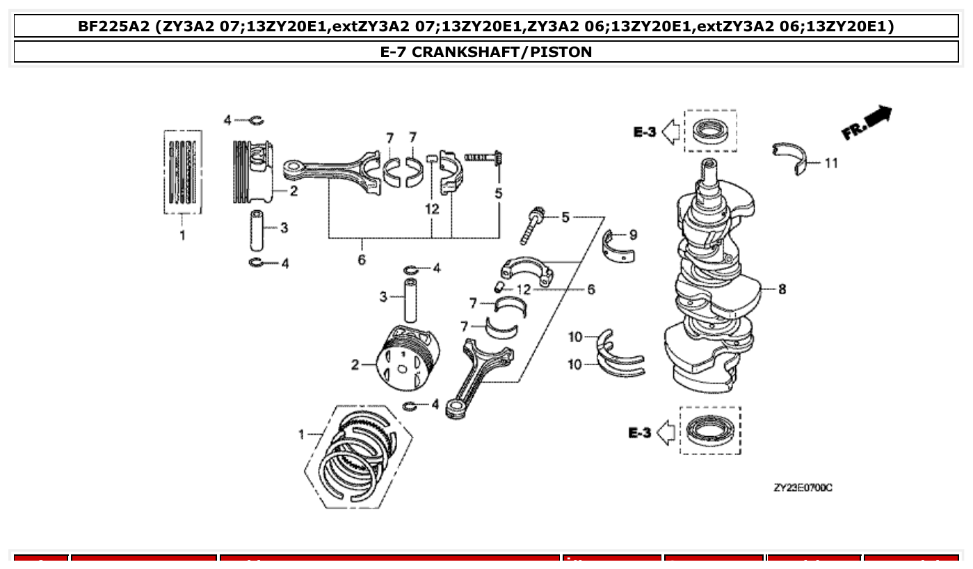 Honda BF225A2 CRANKSHAFT/PISTON parts diagram