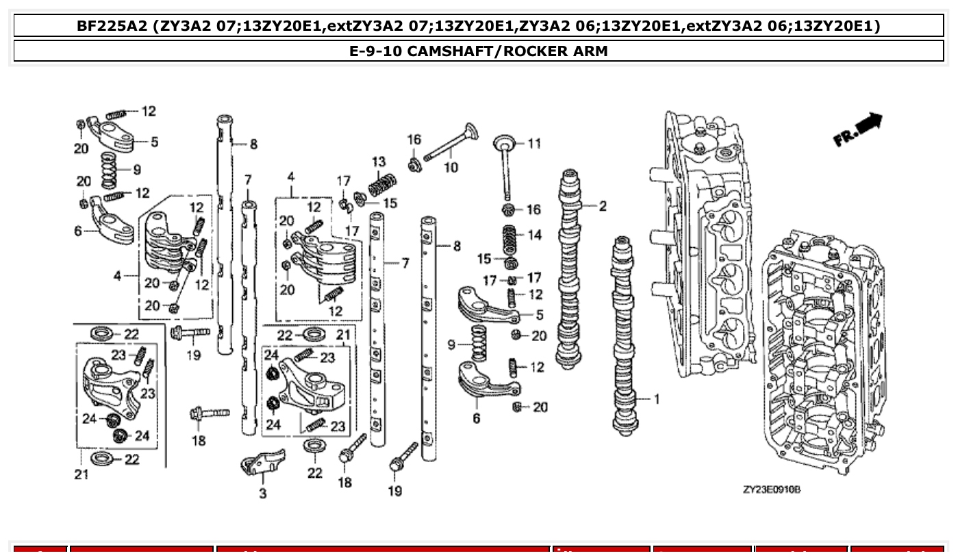 Honda BF225A2 CAMSHAFT/ROCKER ARM parts diagram