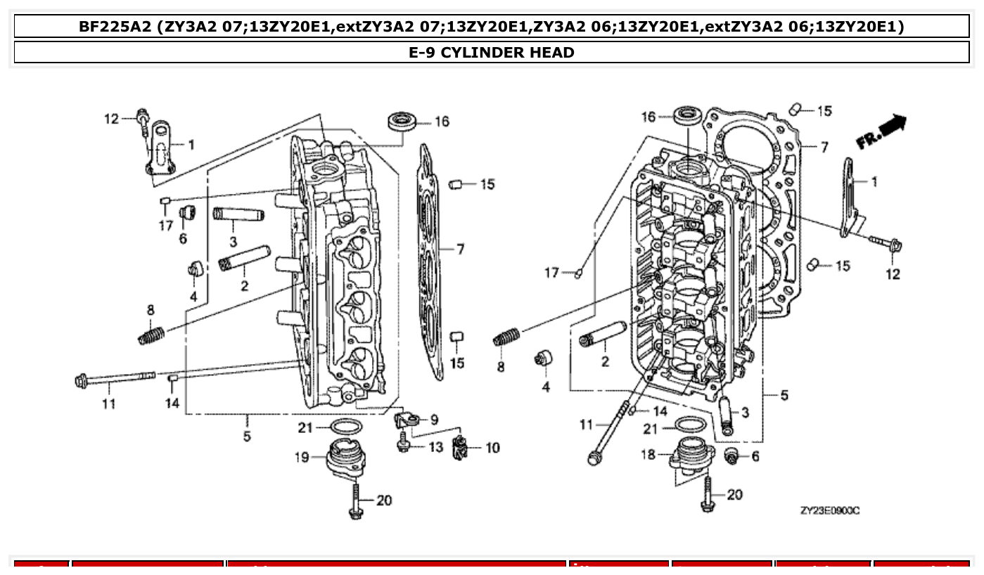 Honda BF225A2 CYLINDER HEAD parts diagram