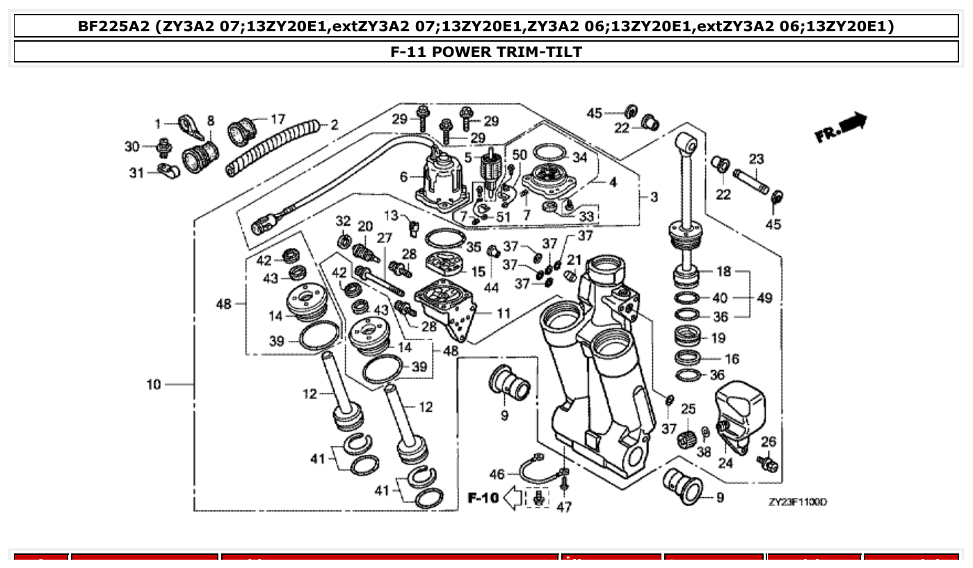 Honda BF225A2 POWER TRIM-TILT parts diagram