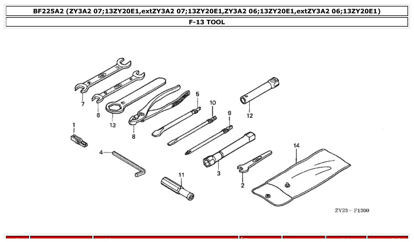 Honda BF225A2 TOOL parts diagram