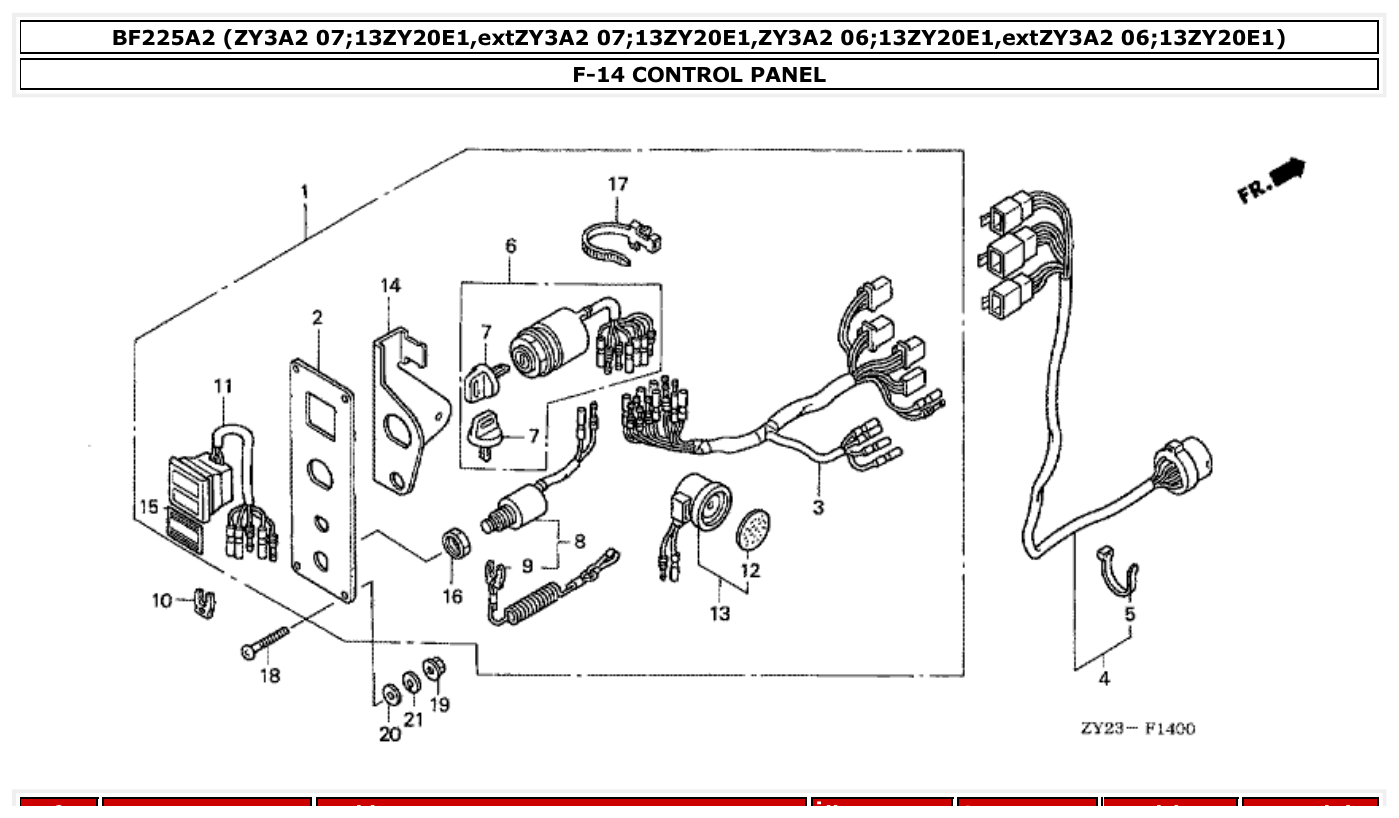 Honda BF225A2 CONTROL PANEL parts diagram