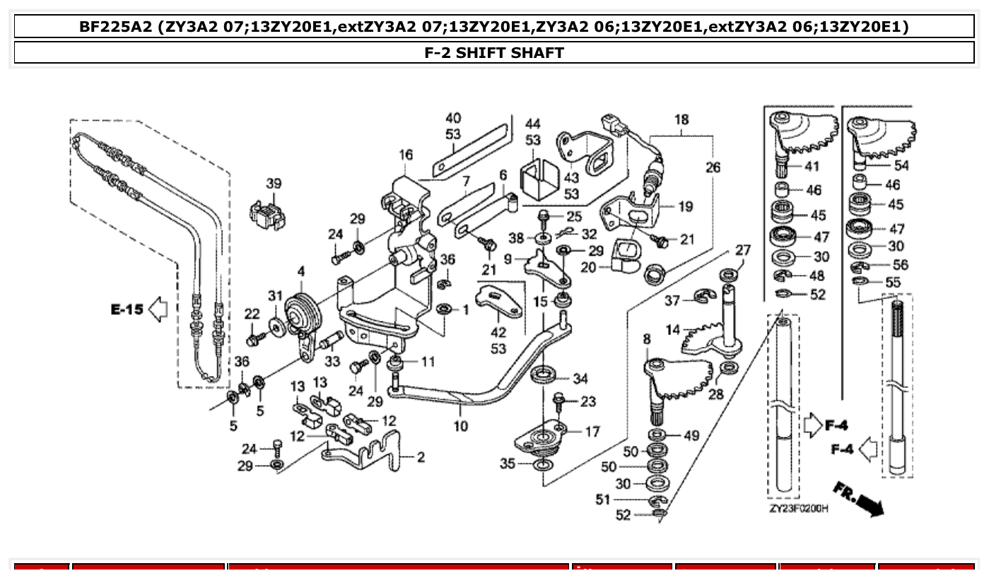 Honda BF225A2 SHIFT SHAFT parts diagram