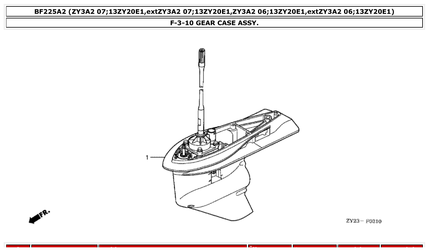 Honda BF225A2 GEAR CASE ASSY. parts diagram
