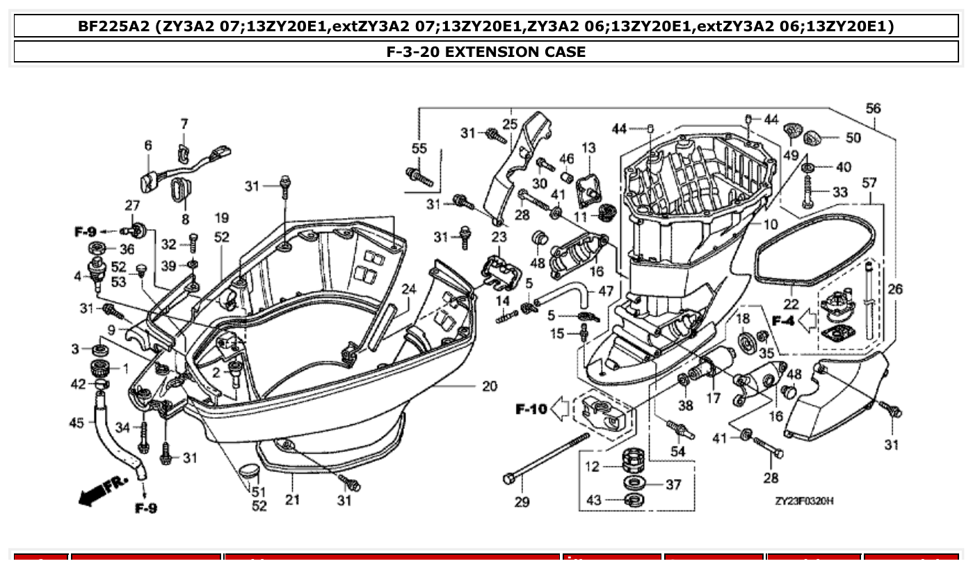 Honda BF225A2 EXTENSION CASE parts diagram