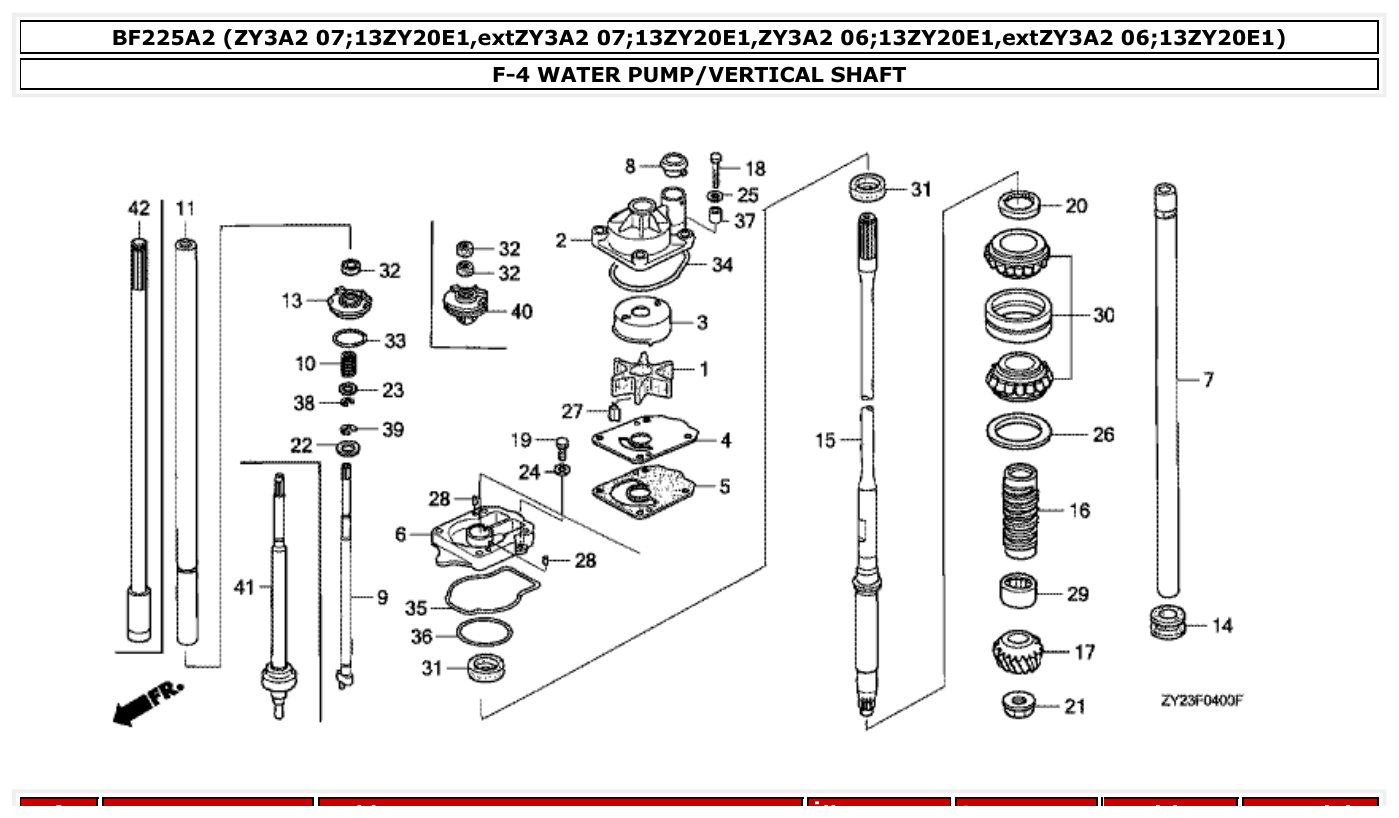 Honda BF225A2 WATER PUMP/VERTICAL SHAFT parts diagram