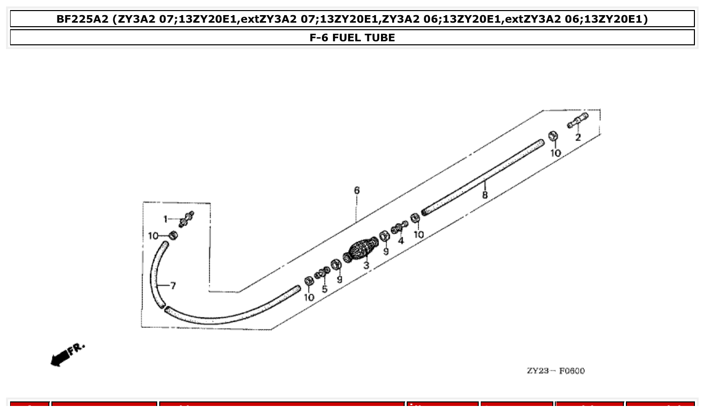Honda BF225A2 FUEL TUBE parts diagram