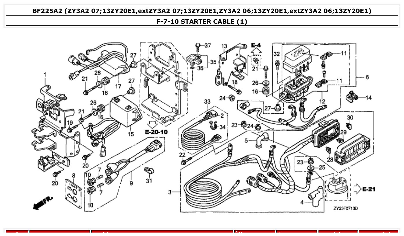 Honda BF225A2 STARTER CABLE (1) parts diagram