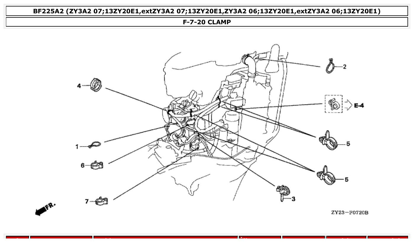 Honda BF225A2 CLAMP parts diagram