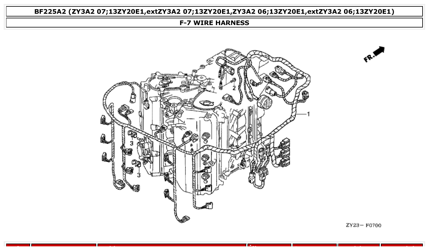 Honda BF225A2 WIRE HARNESS parts diagram