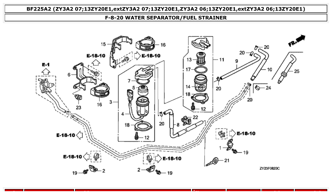 Honda BF225A2 WATER SEPARATOR/FUEL STRAINER parts diagram