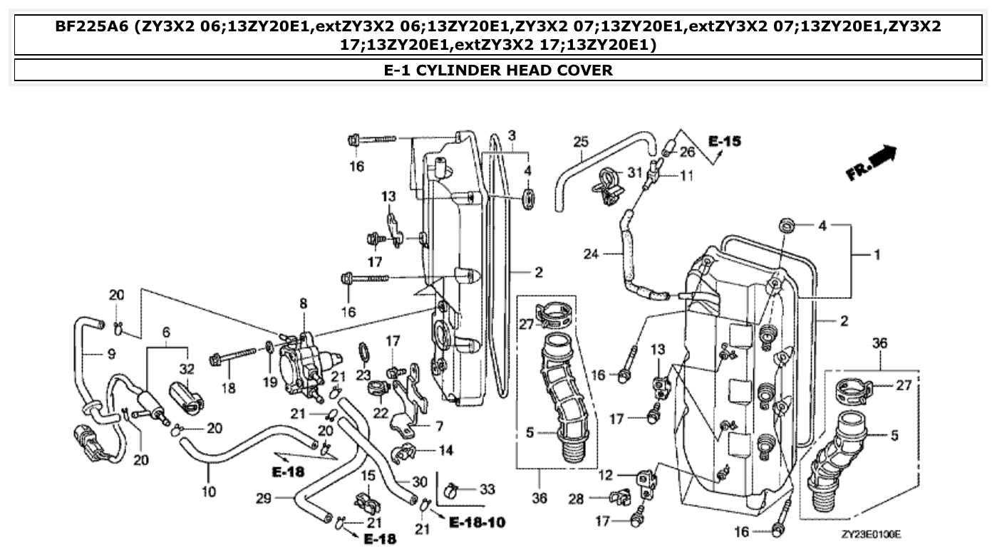 Honda BF225A6 CYLINDER HEAD COVER parts diagram