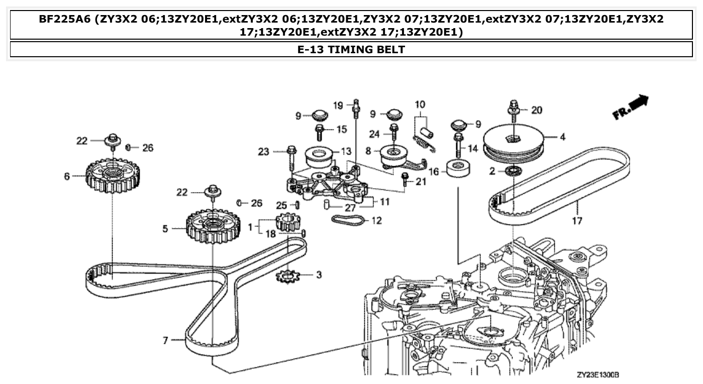 Honda BF225A6 TIMING BELT parts diagram
