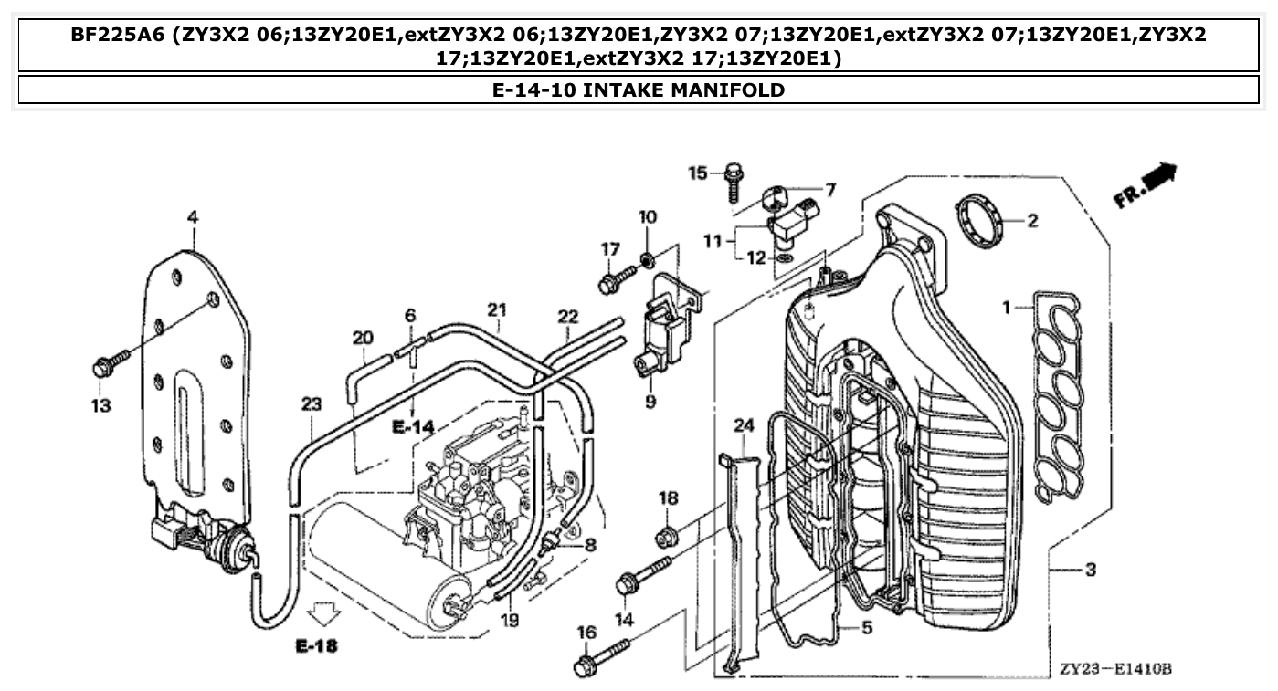 Honda BF225A6 INTAKE MANIFOLD parts diagram