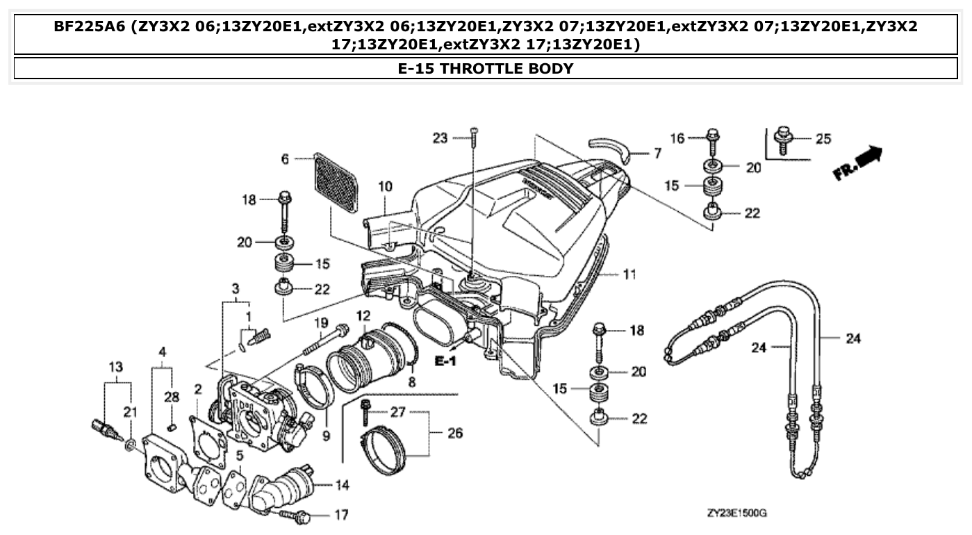 Honda BF225A6 THROTTLE BODY parts diagram