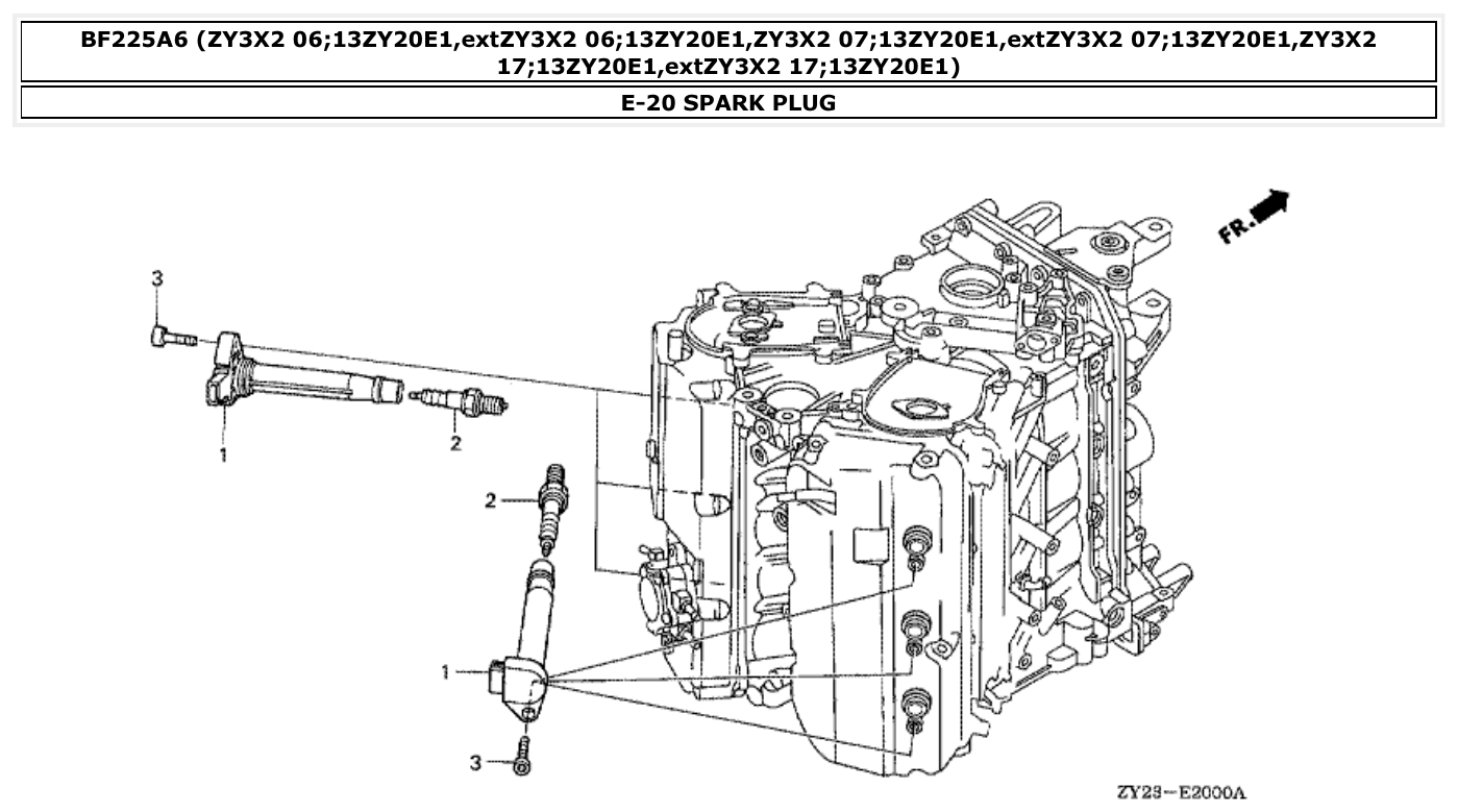 Honda BF225A6 SPARK PLUG parts diagram