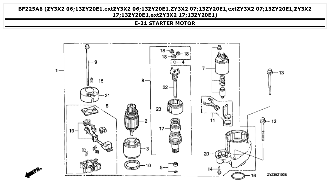 Honda BF225A6 STARTER MOTOR parts diagram