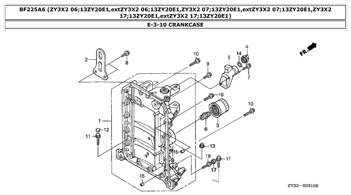 Honda BF225A6 CRANKCASE parts diagram