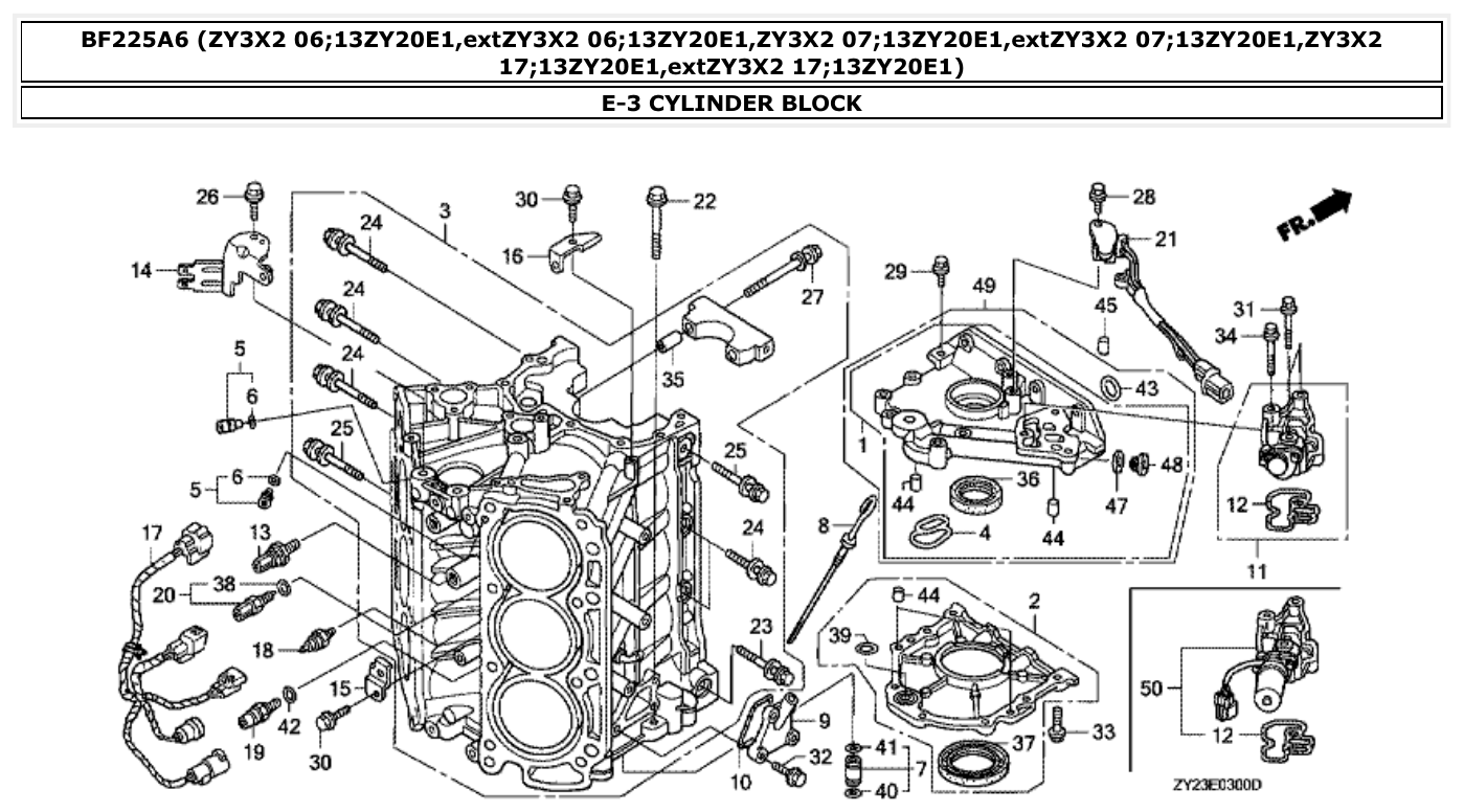 Honda BF225A6 CYLINDER BLOCK parts diagram