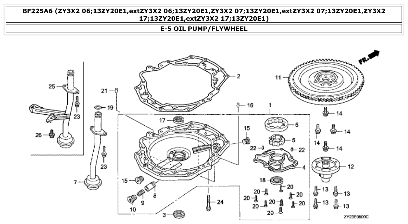 Honda BF225A6 OIL PUMP/FLYWHEEL parts diagram