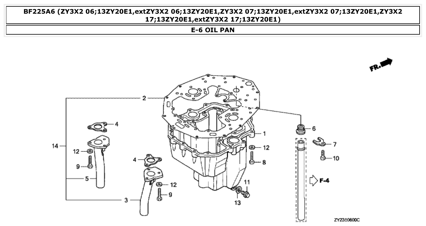 Honda BF225A6 OIL PAN parts diagram