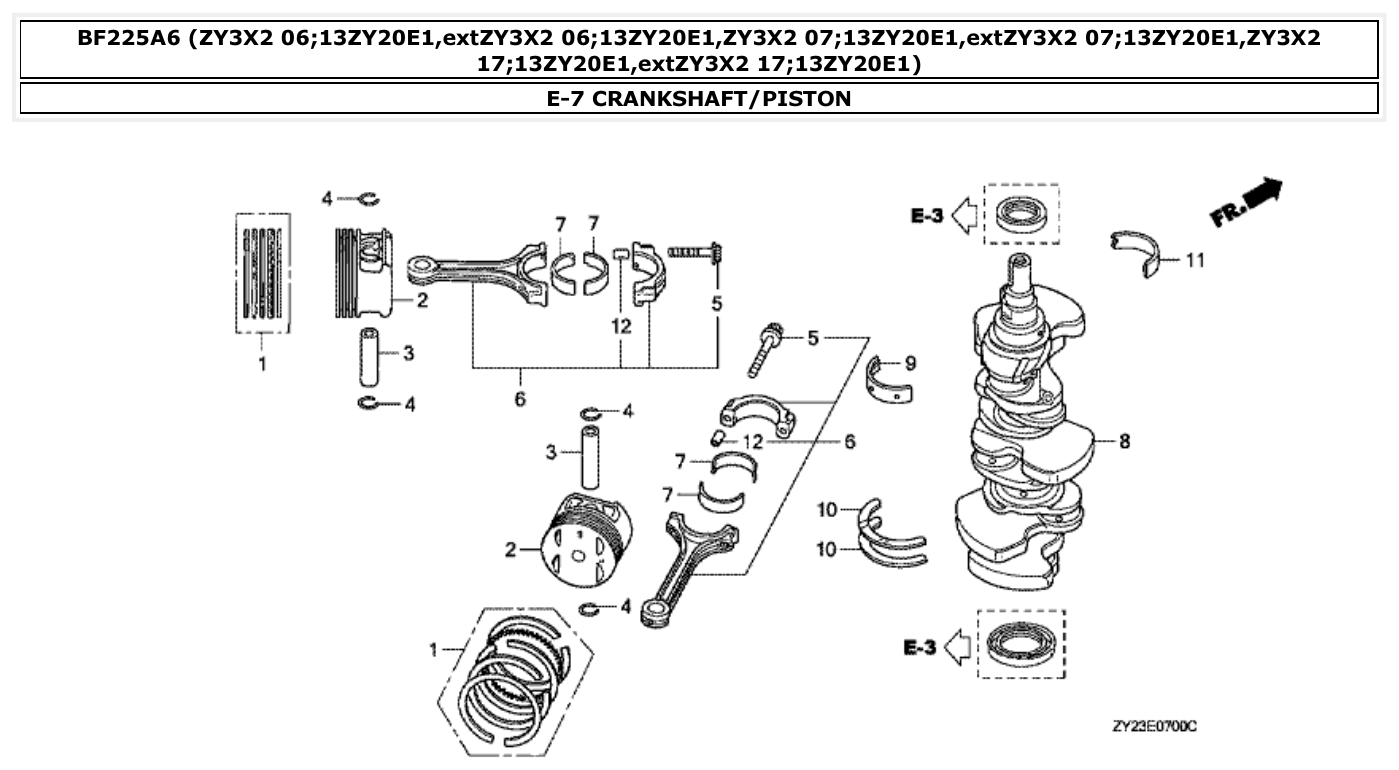 Honda BF225A6 CRANKSHAFT/PISTON parts diagram