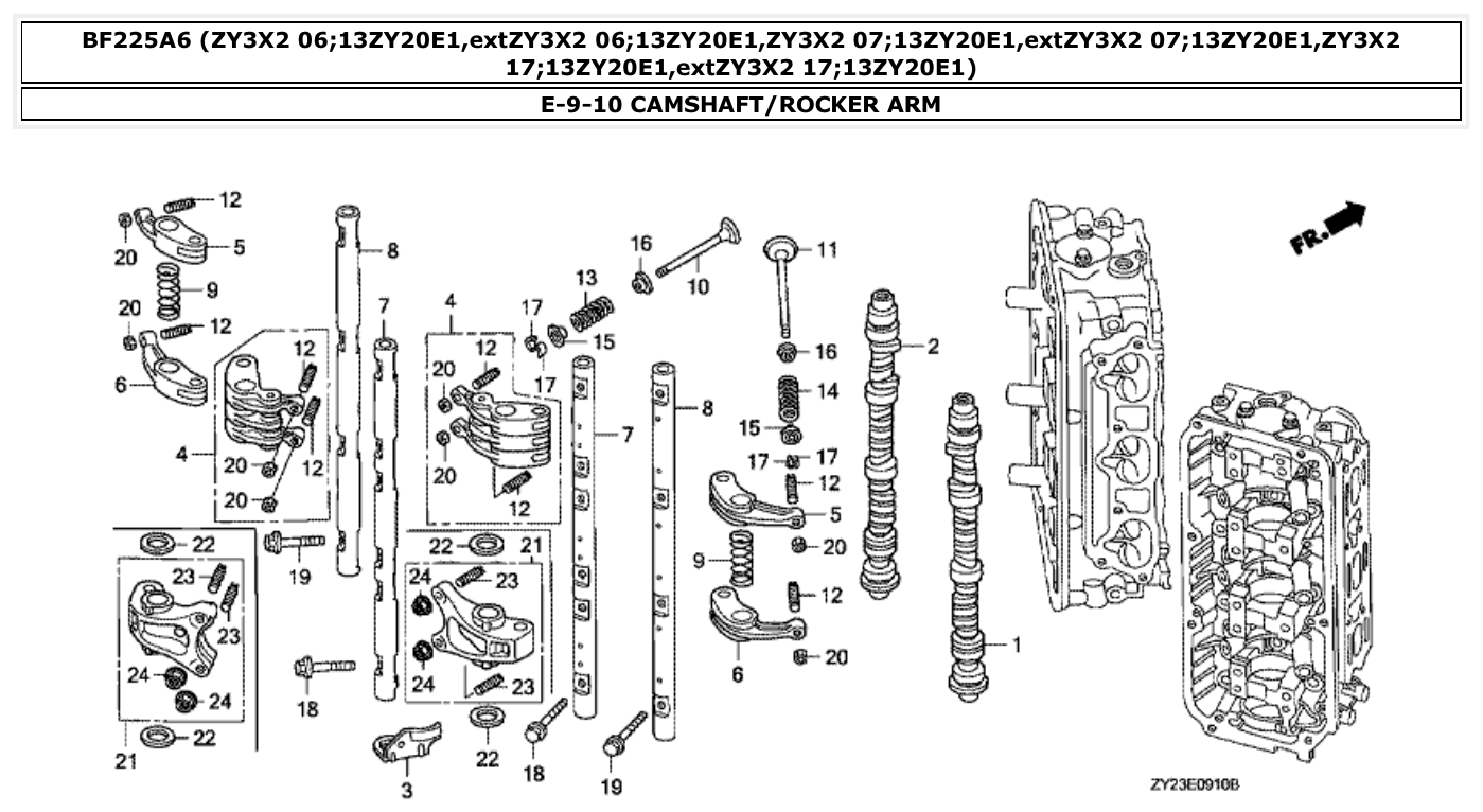 Honda BF225A6 CAMSHAFT/ROCKER ARM parts diagram