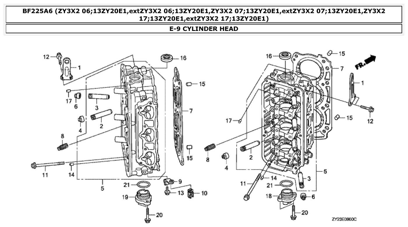 Honda BF225A6 CYLINDER HEAD parts diagram