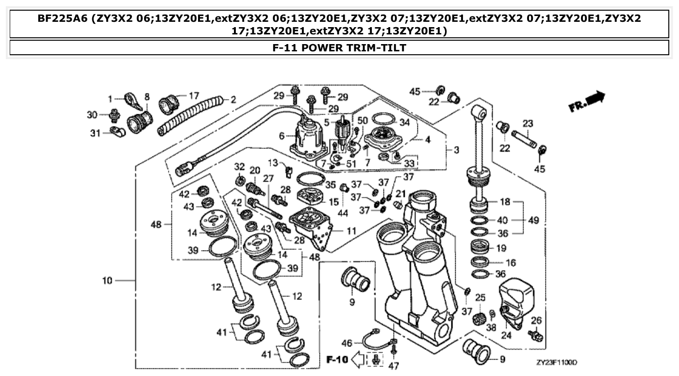 Honda BF225A6 POWER TRIM-TILT parts diagram