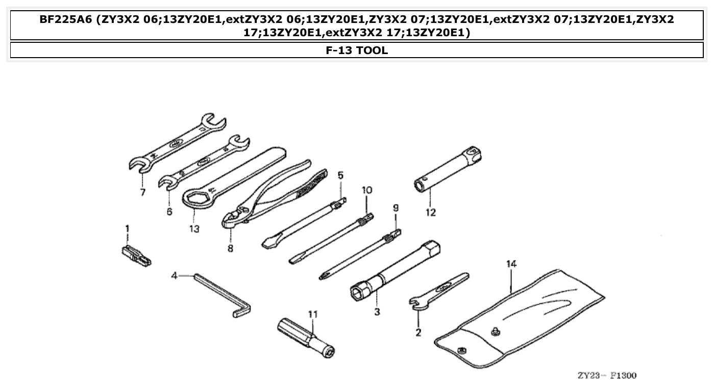 Honda BF225A6 TOOL parts diagram