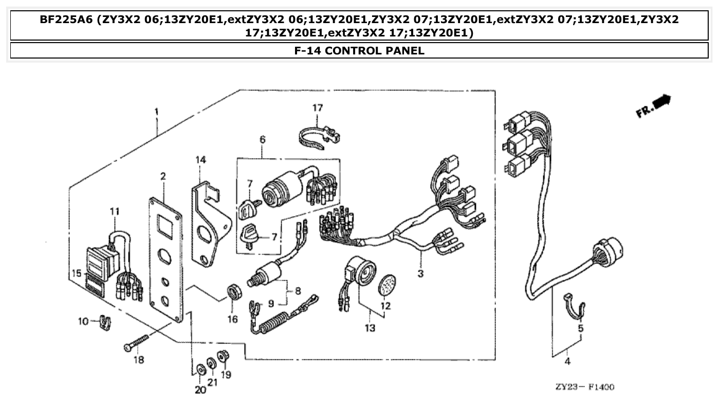 Honda BF225A6 CONTROL PANEL parts diagram
