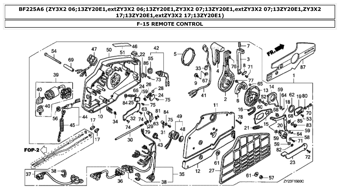 Honda BF225A6 REMOTE CONTROL parts diagram