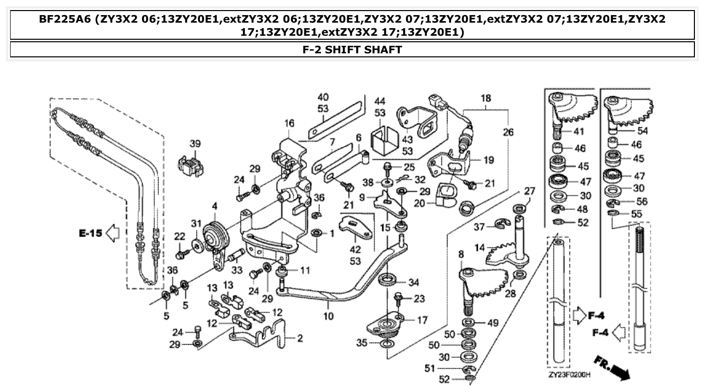 Honda BF225A6 SHIFT SHAFT parts diagram