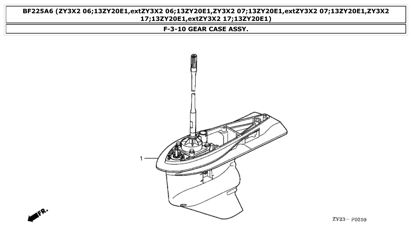 Honda BF225A6 GEAR CASE ASSY. parts diagram